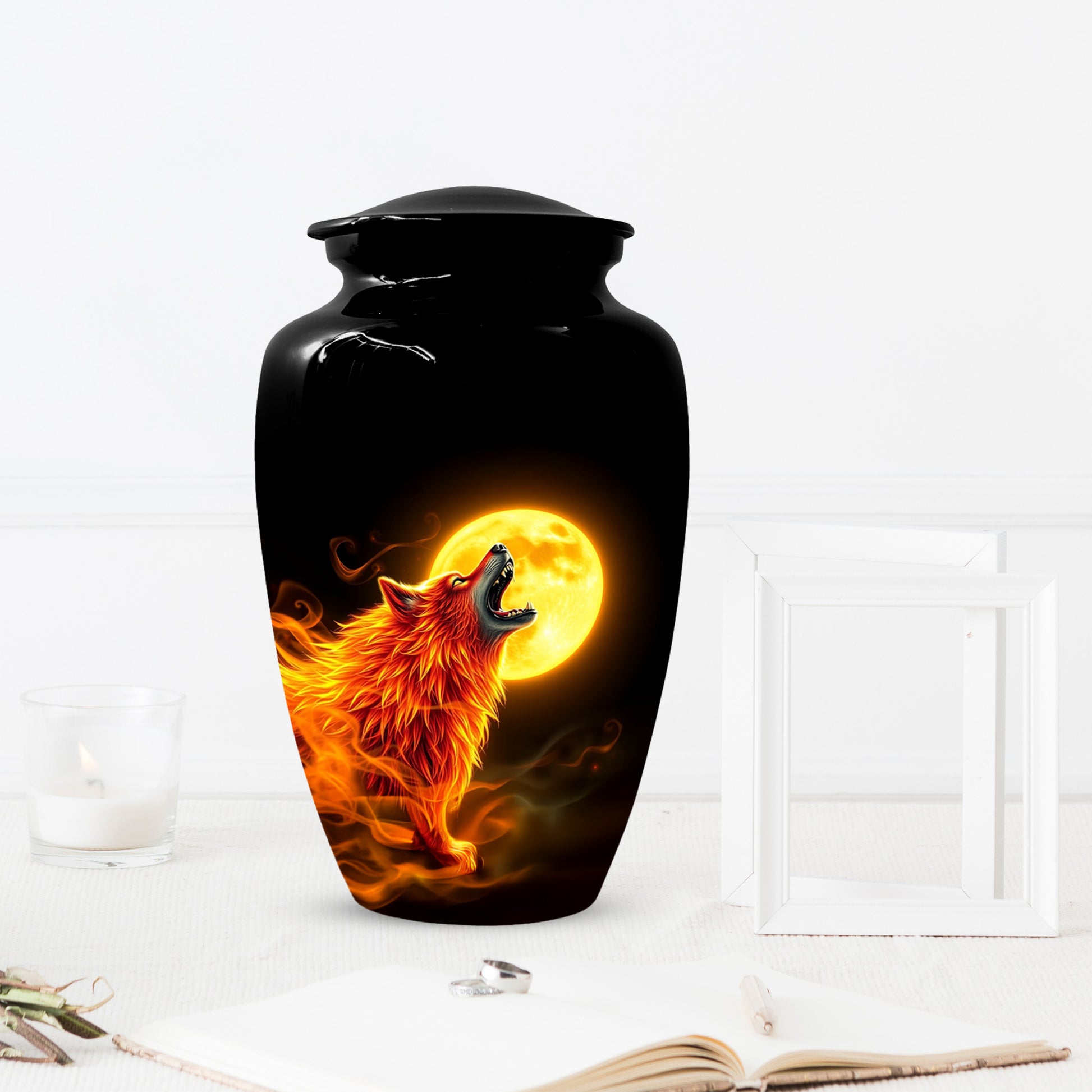 Wolf Moon Urn for Dad – Custom Wolf  Keepsake Cremation Urn for Human Ashes