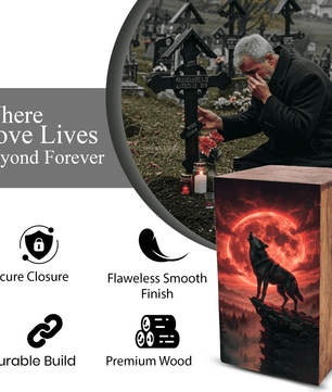 Wolf Urn For Human Ashes Remains -  Animal Keepsake Urns Box For Male
