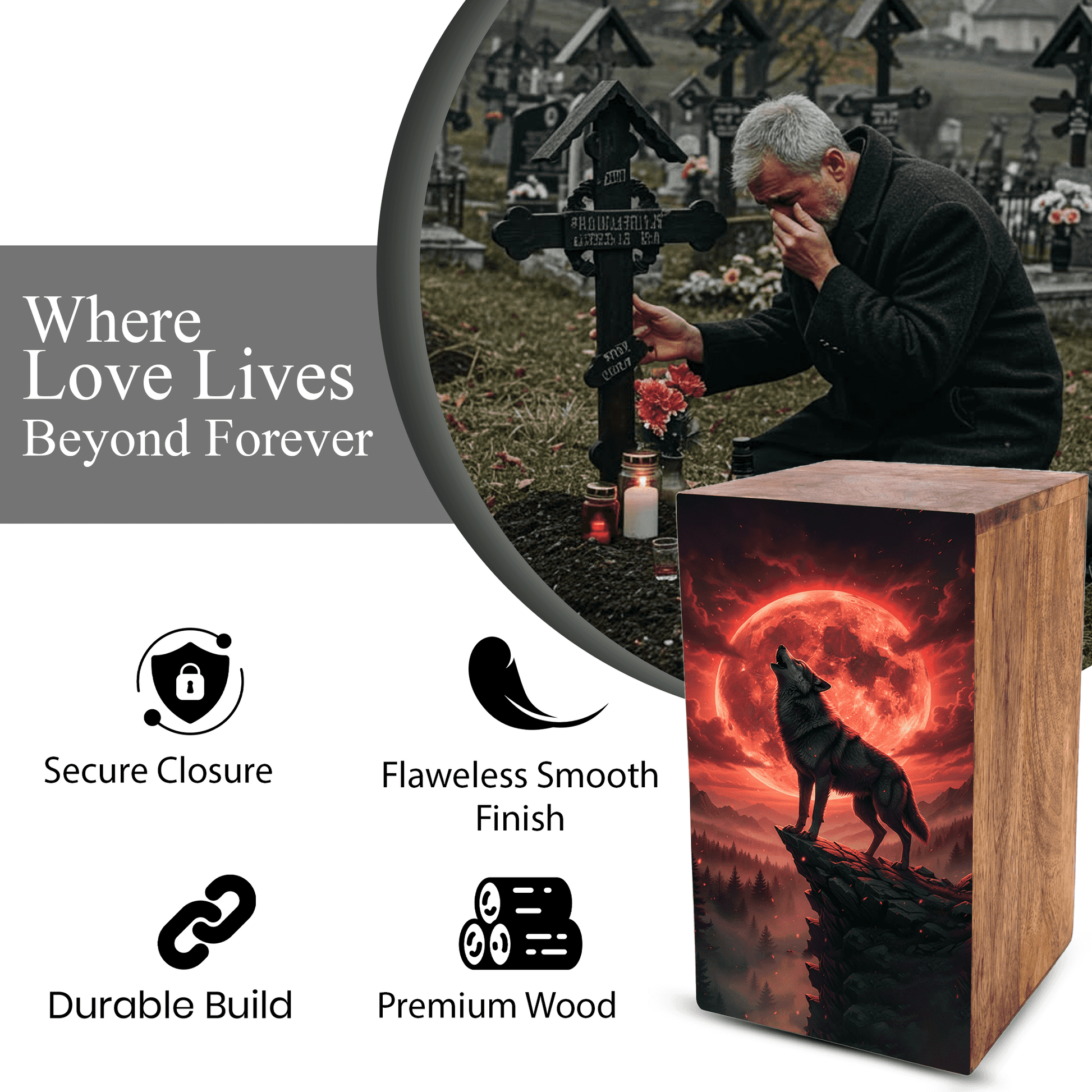 Wolf Urn For Human Ashes Remains -  Animal Keepsake Urns Box For Male
