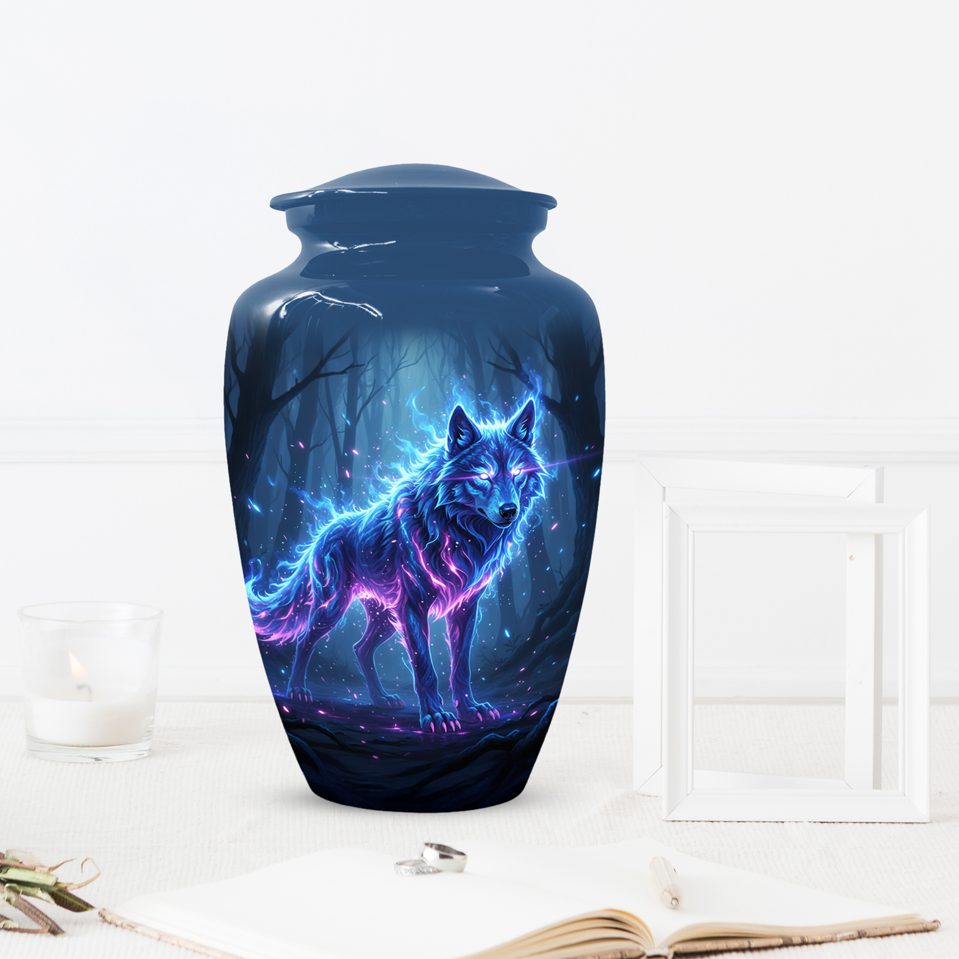 Personalized Wolf Cremation Urn for Dad – Mystical Wolf Keepsake Urns for  Human Ashes