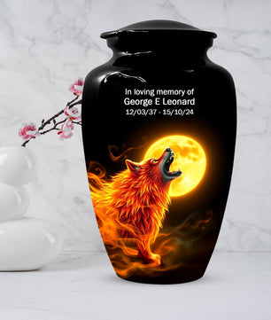 Wolf Moon Urn for Dad – Custom Wolf  Keepsake Cremation Urn for Human Ashes