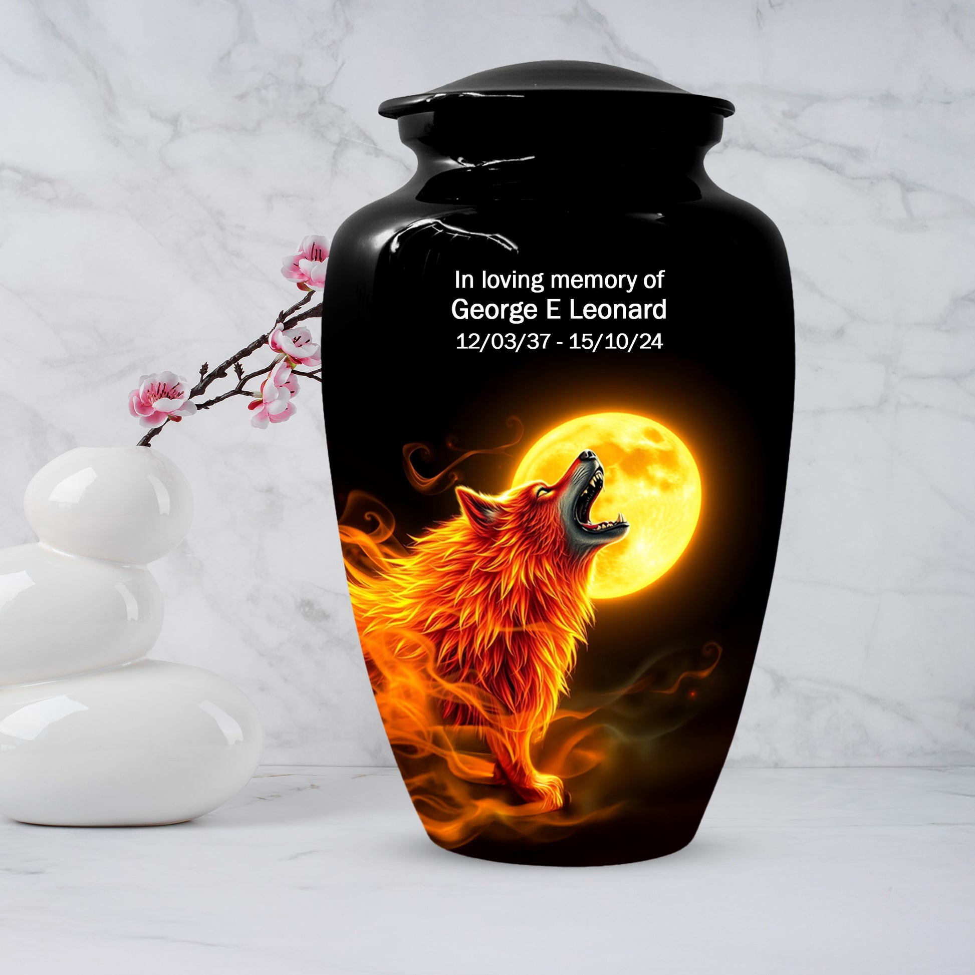 Wolf Moon Urn for Dad – Custom Wolf  Keepsake Cremation Urn for Human Ashes