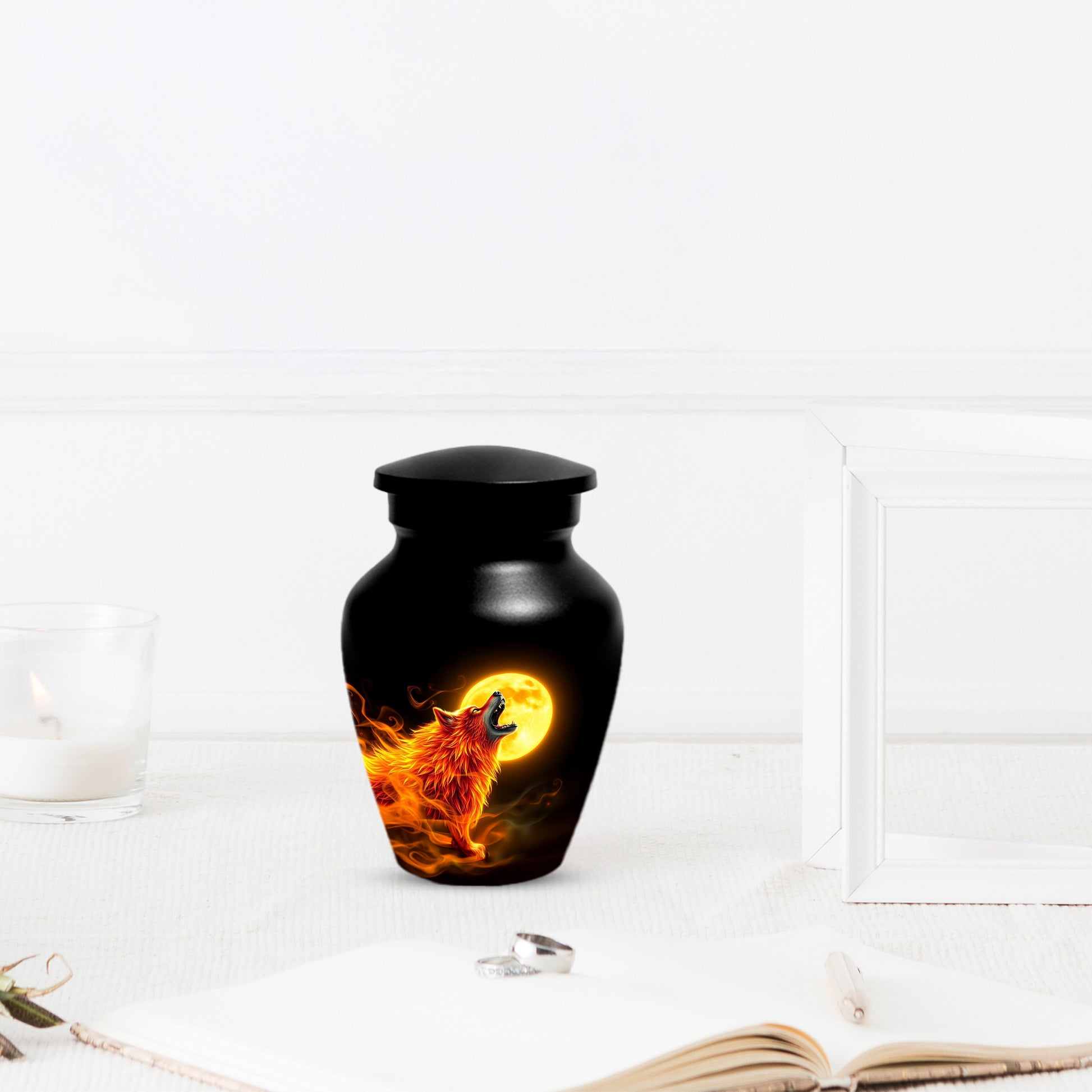 Wolf Moon Urn for Dad – Custom Wolf  Keepsake Cremation Urn for Human Ashes
