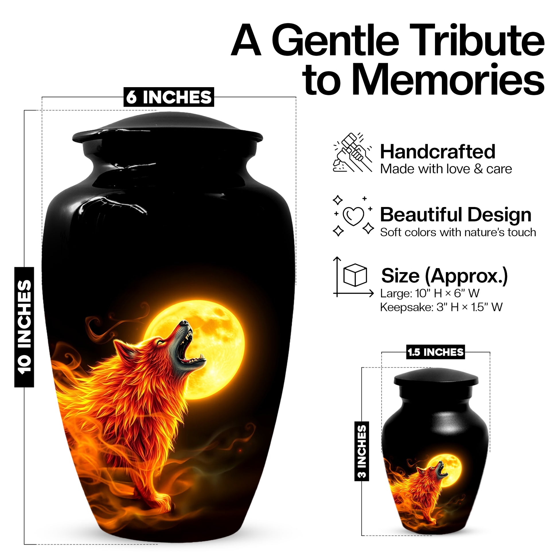 Wolf Moon Urn for Dad – Custom Wolf  Keepsake Cremation Urn for Human Ashes