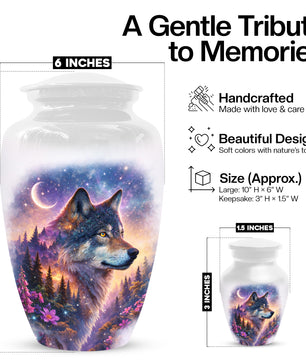 Personalized Wolf Memorial Urn - Wolf Cremation Keepsake Urns for Dad