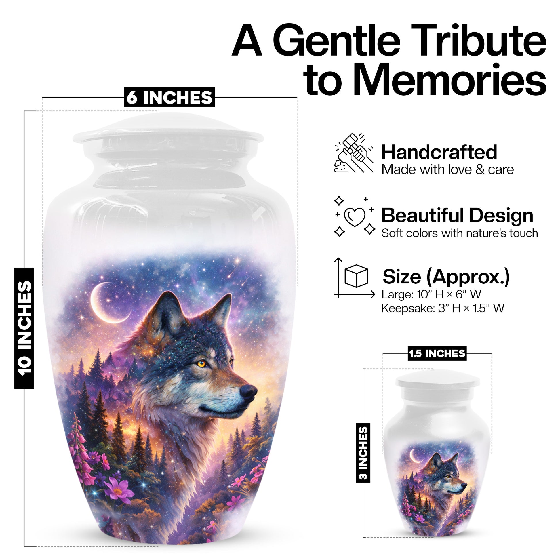 Personalized Wolf Memorial Urn - Wolf Cremation Keepsake Urns for Dad
