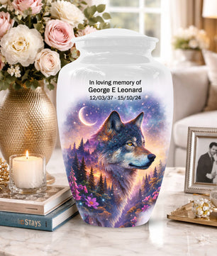 Personalized Wolf Memorial Urn - Wolf Cremation Keepsake Urns for Dad