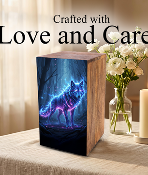 Wolf Urn For Ashes Male - Forest Animal Memorial Box Urns For Men