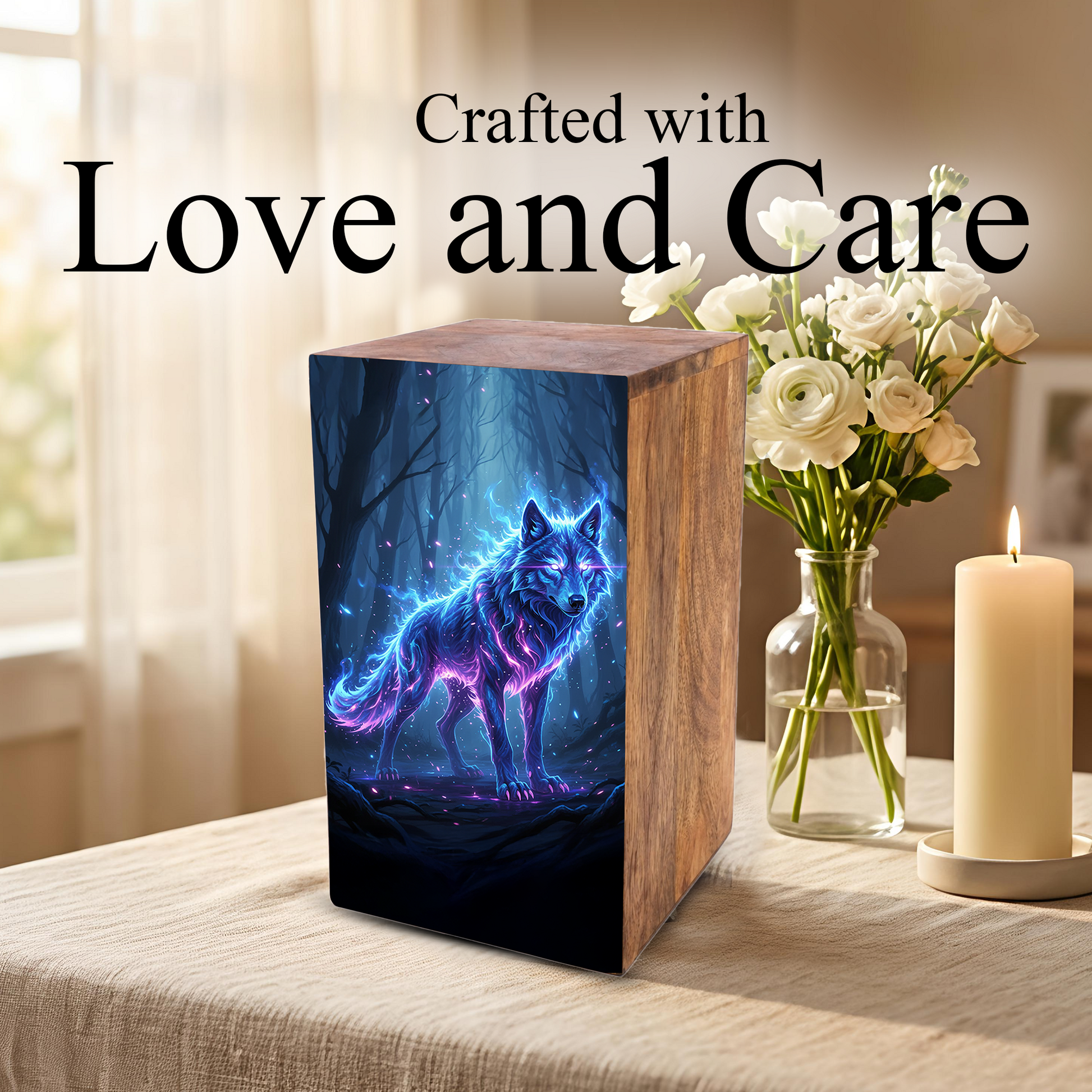 Wolf Urn For Ashes Male - Forest Animal Memorial Box Urns For Men