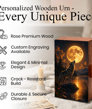 Moonlit Wolf Urn For Ashes Male - Animal Cremation Keepsake Urns For Dad