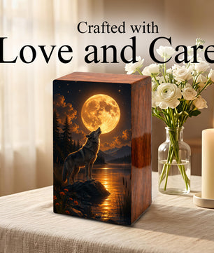 Moonlit Wolf Urn For Ashes Male - Animal Cremation Keepsake Urns For Dad