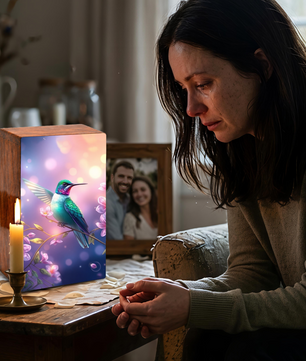 Green Hummingbird Cremation Urn for Ashes - Floral Humming Bird Urns for Female