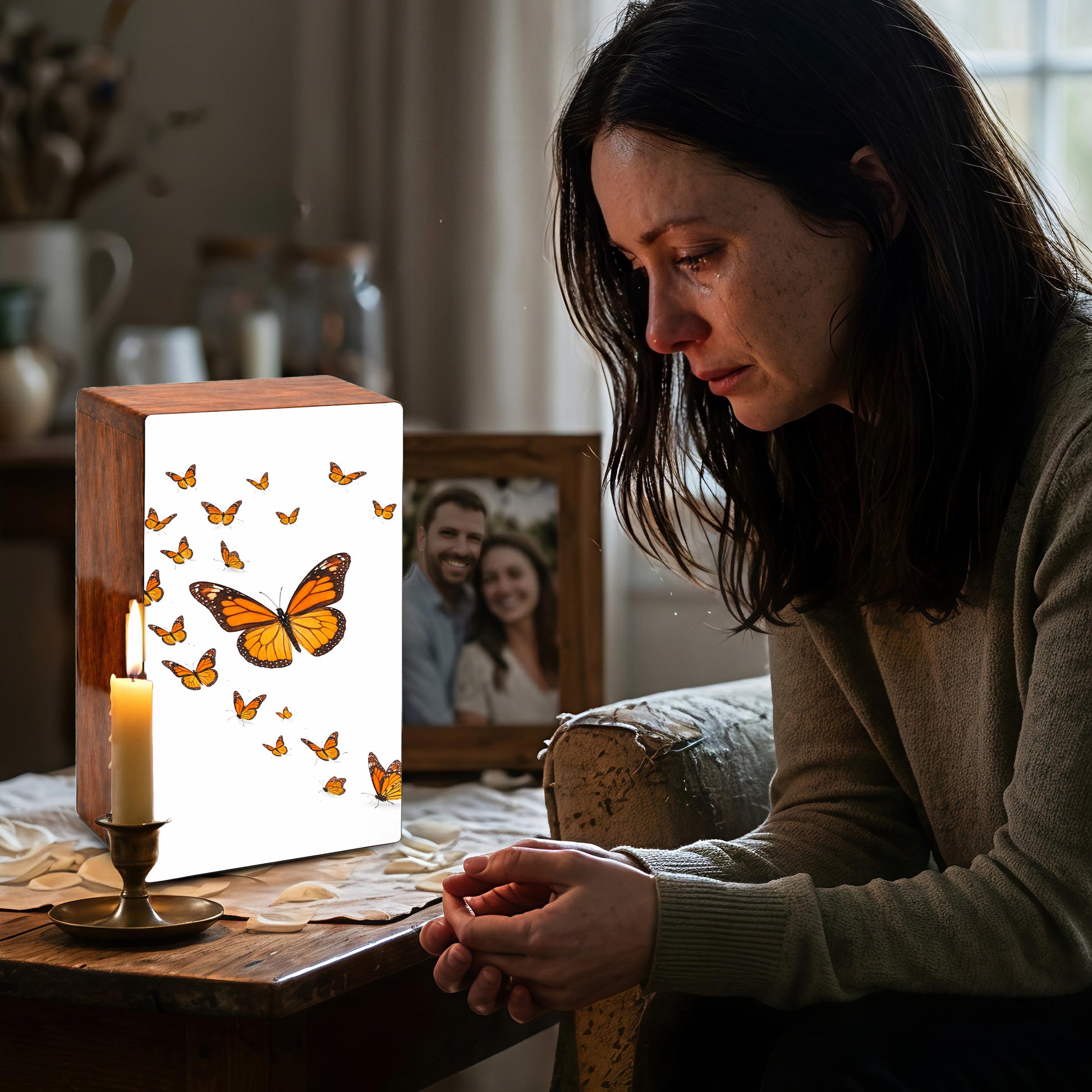 Monarch Butterfly Urn For Human Ashes - Personalized Wooden Keepsake with Butterflies