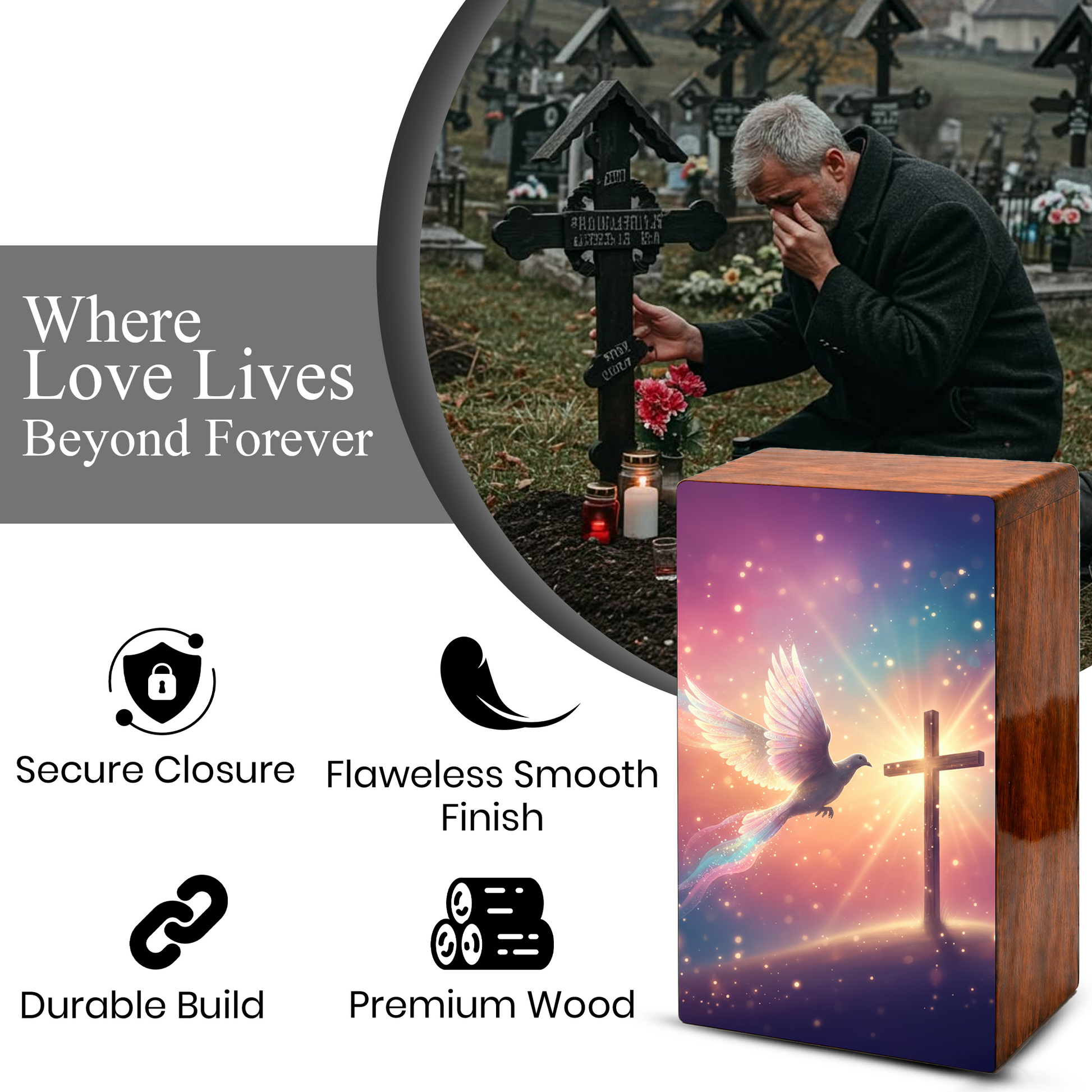Cross Dove Cremation Urn for Ashes - Christian Memorial Urn with Spiritual Symbol