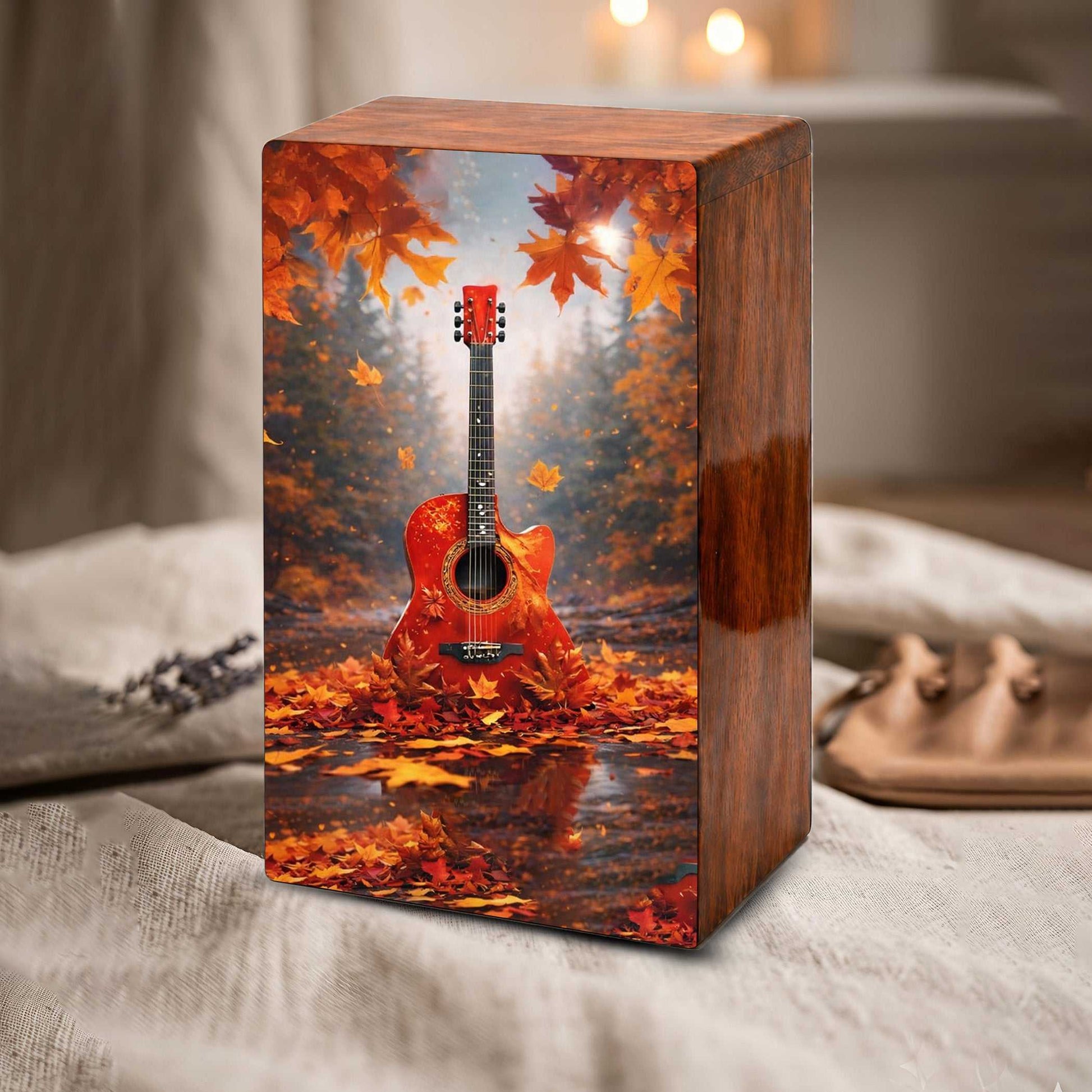 Fantasy Guitar Wooden Urn for Ashes - Music Memorial Cremation Urn Box