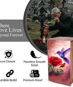 Purple Hummingbird Urn For Mom Ashes - Red Rose Mini Urns For Female