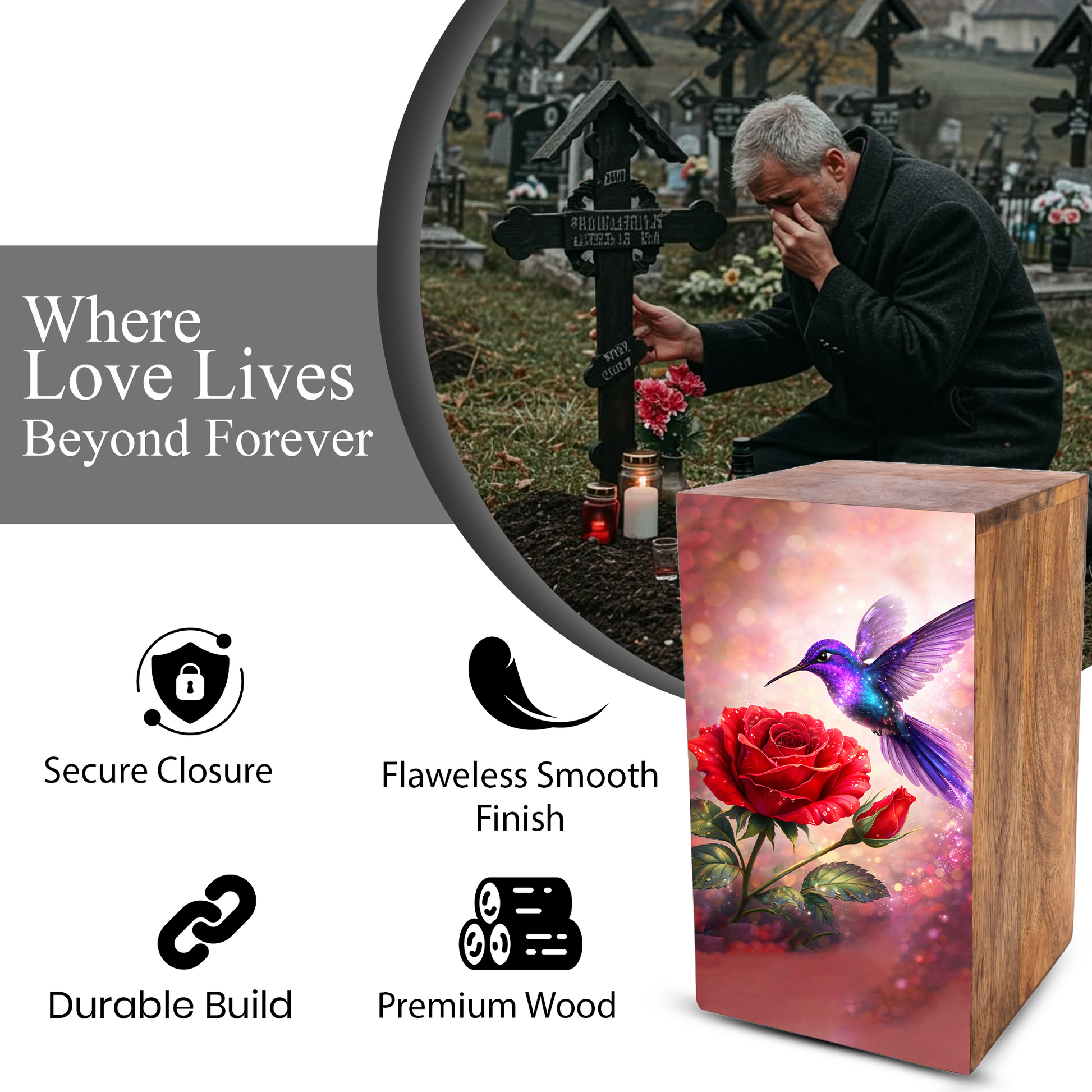 Purple Hummingbird Urn For Mom Ashes - Red Rose Mini Urns For Female