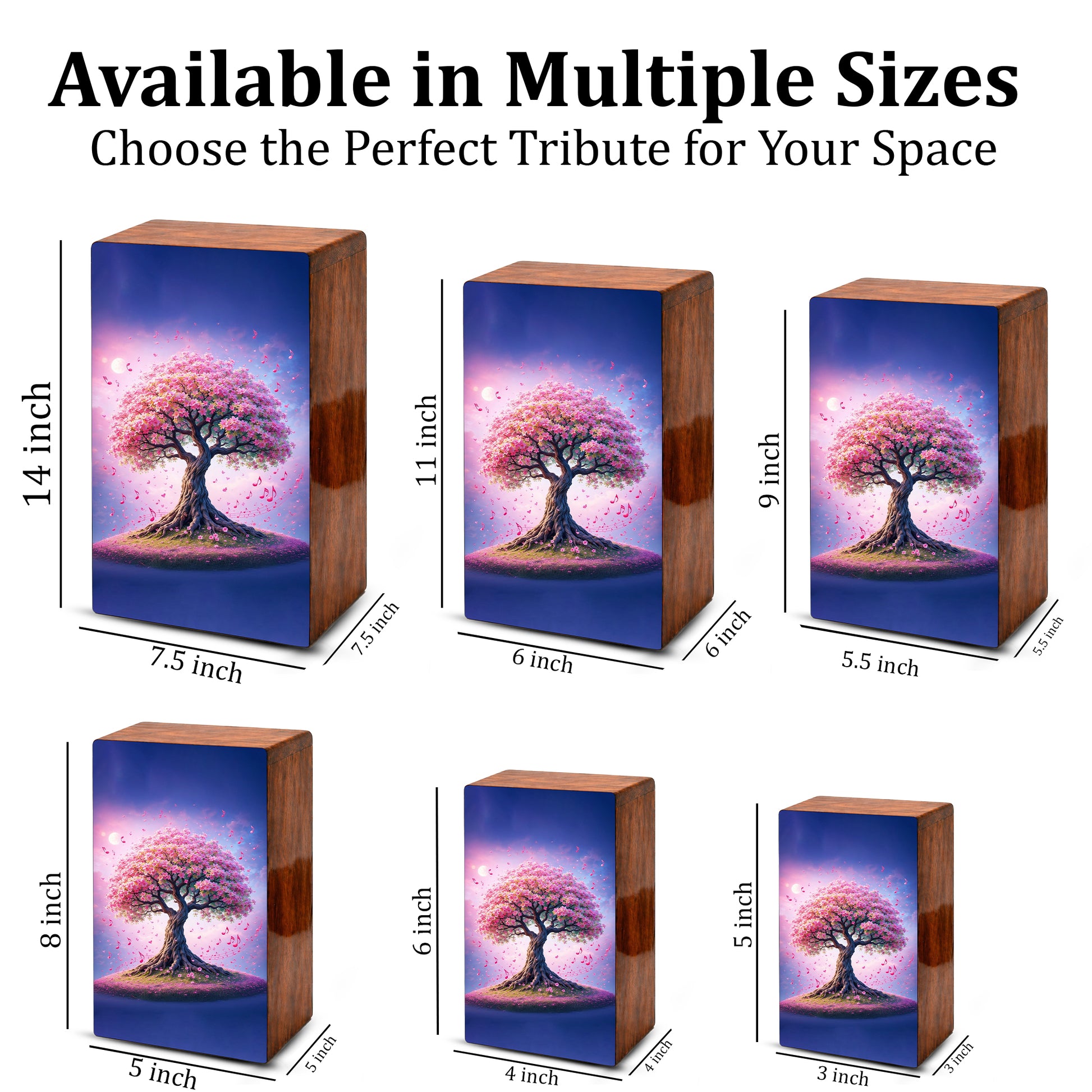 Music Note Tree Urn For Human Ashes - Personalized Pink Tree Keepsake Urns Box