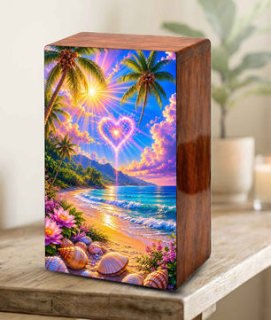 Beach Scene Cremation Urn – Tropical Ocean Large Urn Box for Mom and Dad