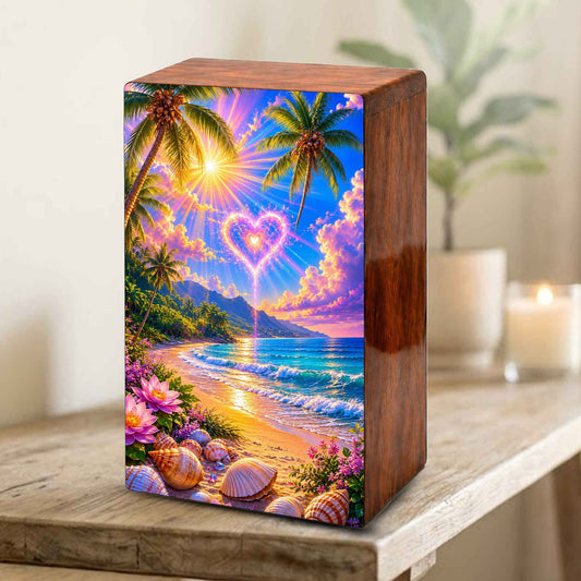 Beach Scene Cremation Urn – Tropical Ocean Large Urn Box for Mom and Dad