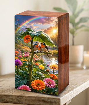 Bird Family Urn For Human Ashes - Natured Inspired Forest Keepsake Box
