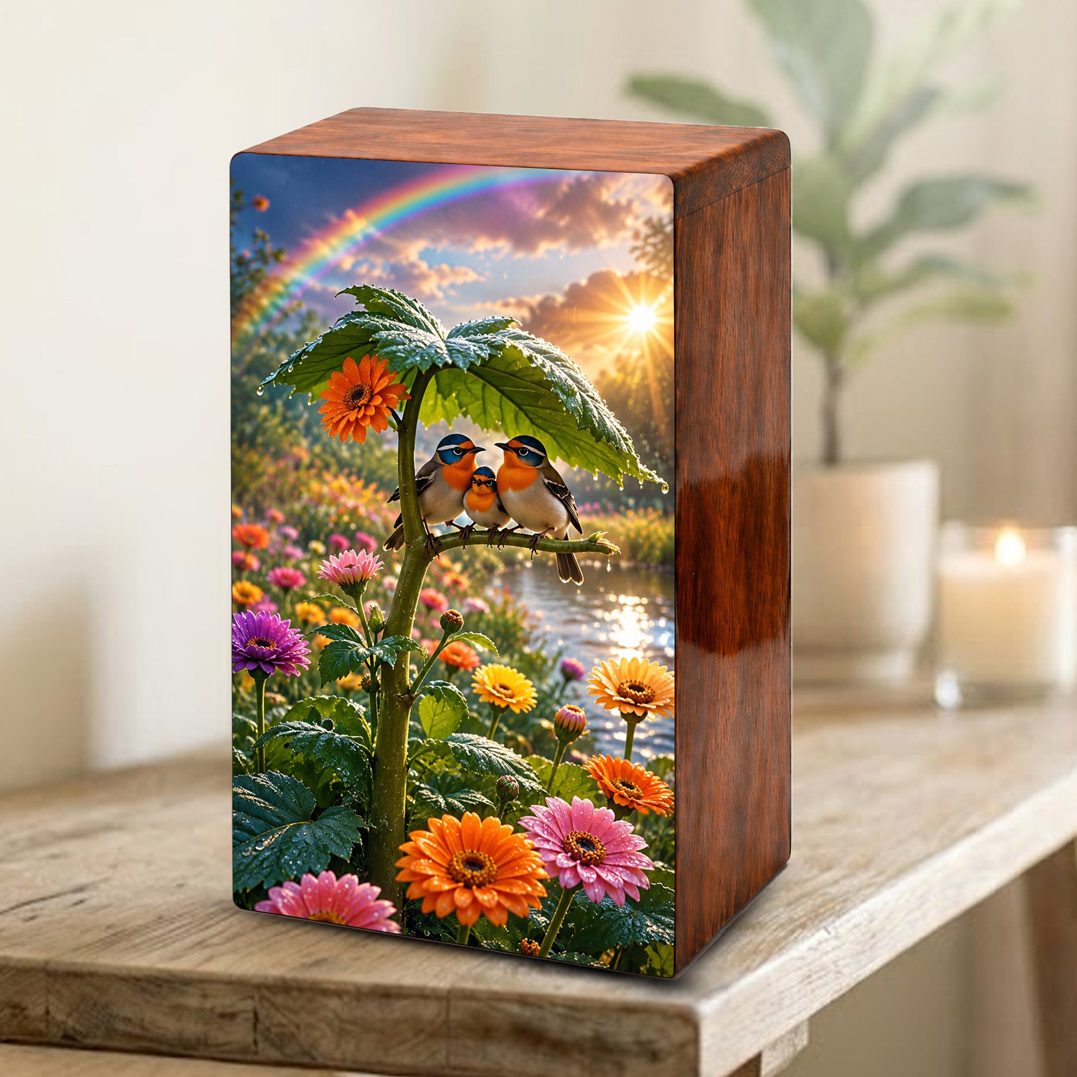 Bird Family Urn For Human Ashes - Natured Inspired Forest Keepsake Box