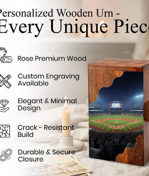 Baseball Cremation Urn for Dad – Custom Wooden Memorial Urn Box for Ashes