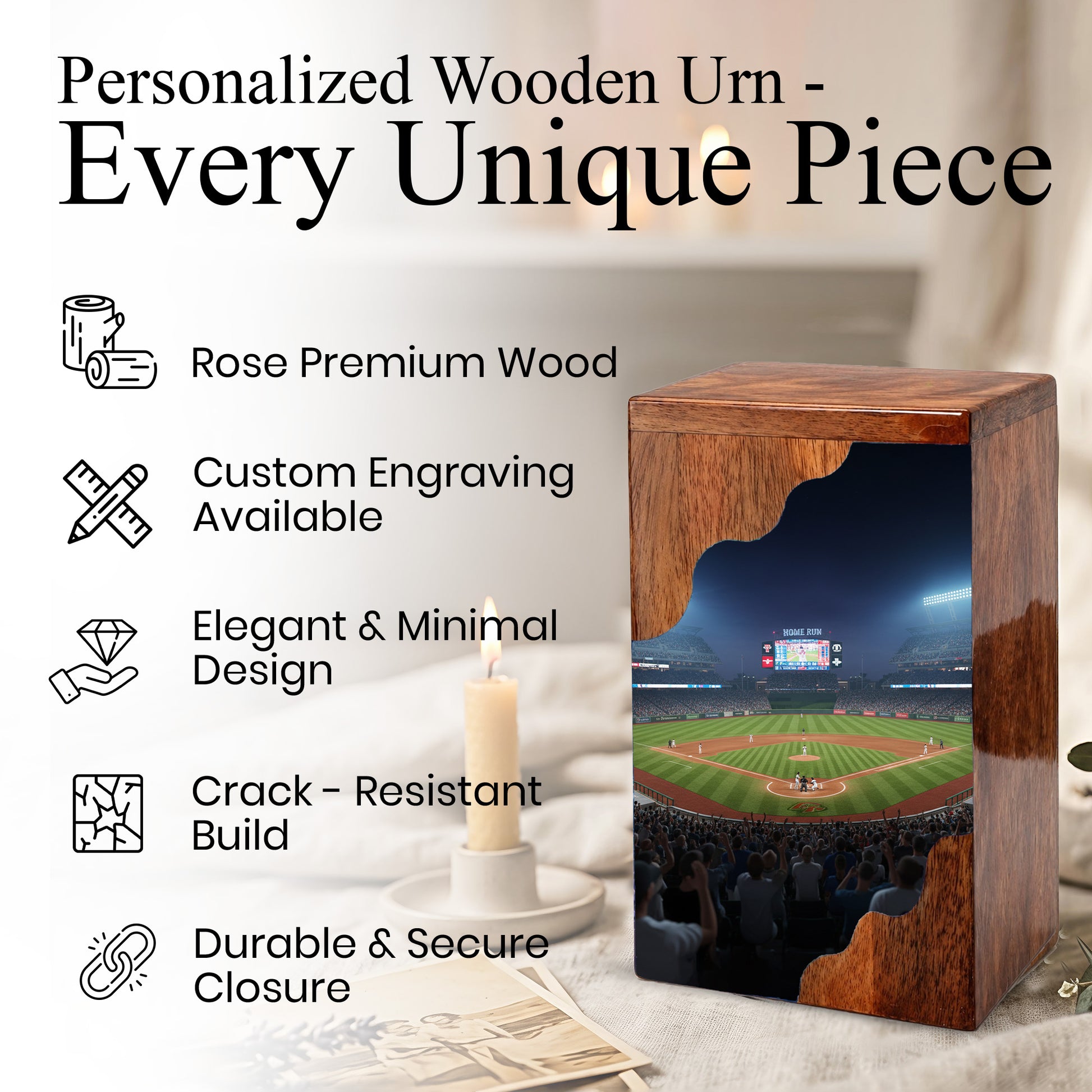 Baseball Cremation Urn for Dad – Custom Wooden Memorial Urn Box for Ashes