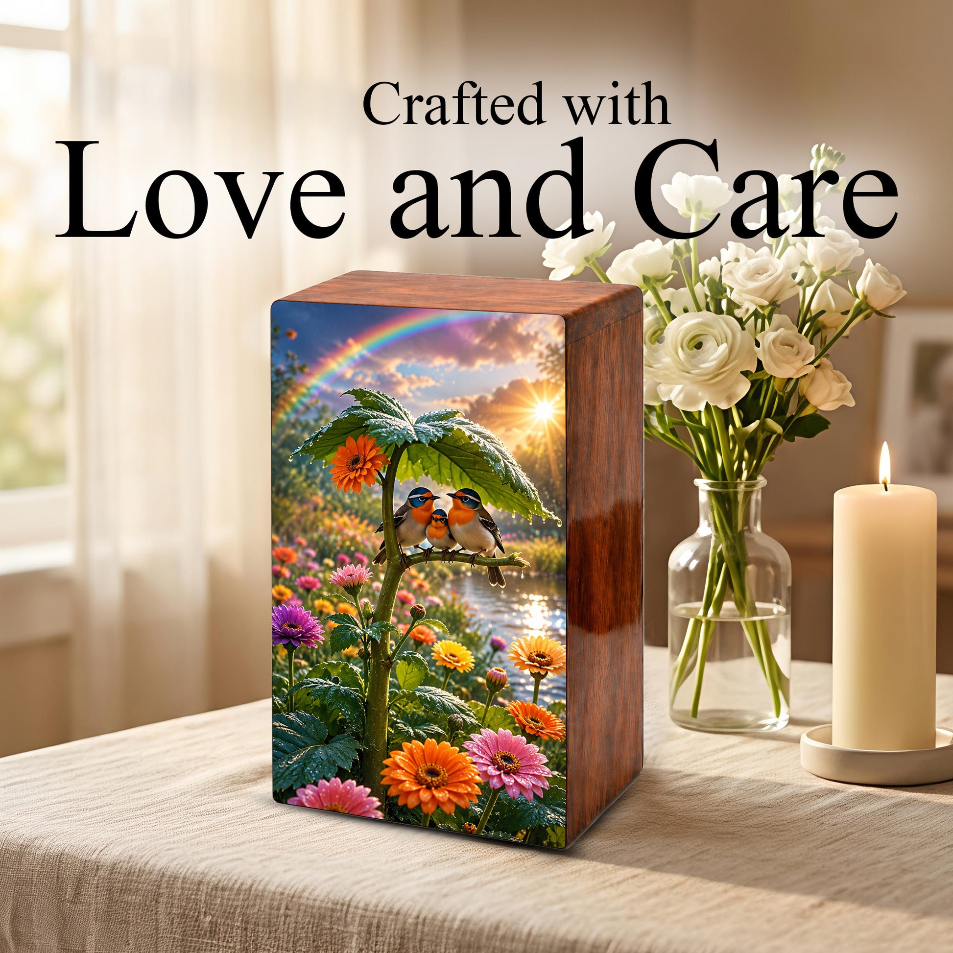 Bird Family Urn For Human Ashes - Natured Inspired Forest Keepsake Box