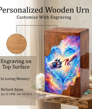 Rainbow Bridge Paw Wooden Cremation Urn – Personalized Pet Memorial Urn | Wooden Dog Urn for Ashes