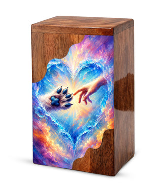 Rainbow Bridge Paw Wooden Cremation Urn – Personalized Pet Memorial Urn | Wooden Dog Urn for Ashes