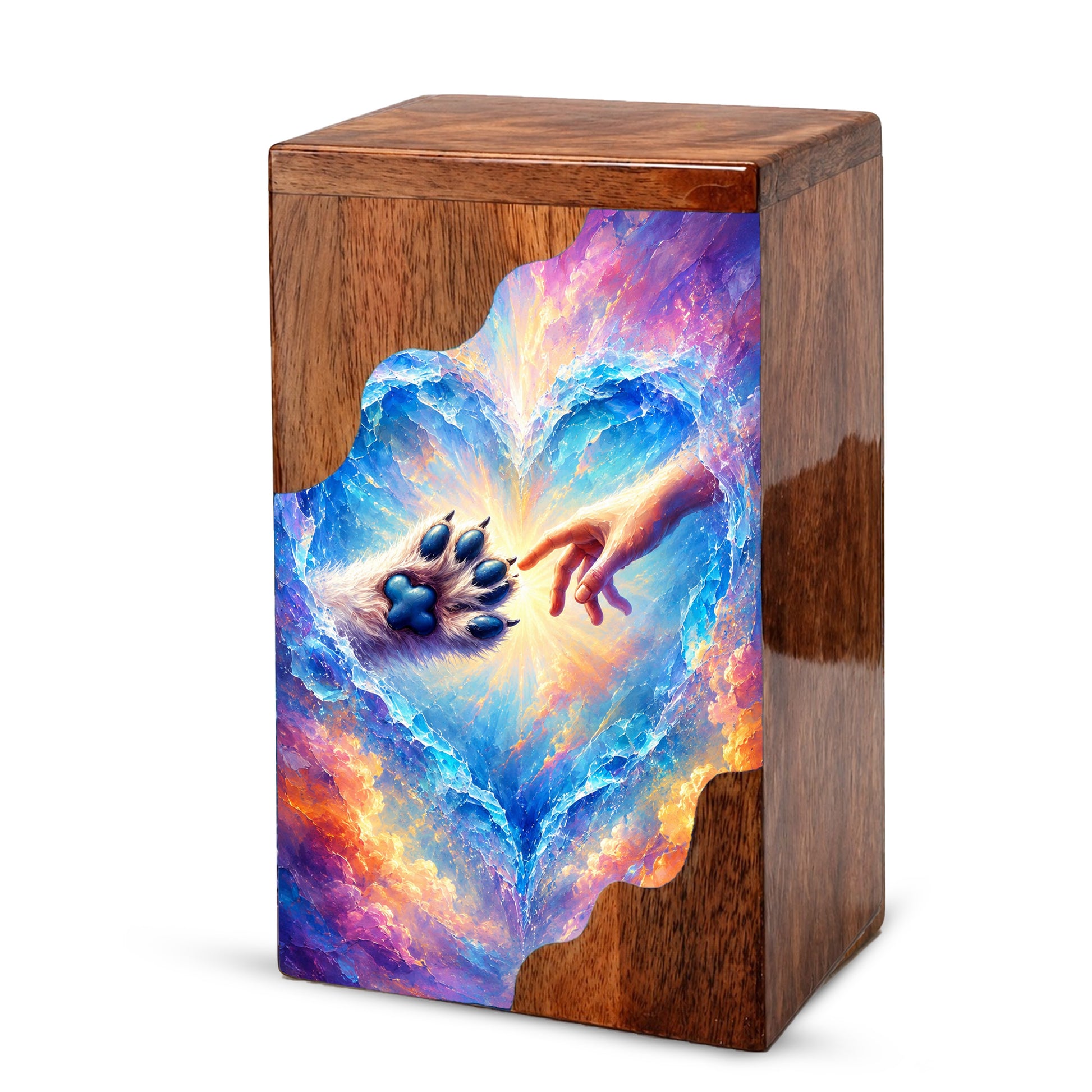Rainbow Bridge Paw Wooden Cremation Urn – Personalized Pet Memorial Urn | Wooden Dog Urn for Ashes