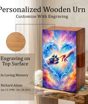 Wooden Pet Cremation Urn – Heartwarming Paw and Hand Memorial Tribute