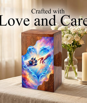 Rainbow Bridge Paw Wooden Cremation Urn – Personalized Pet Memorial Urn | Wooden Dog Urn for Ashes