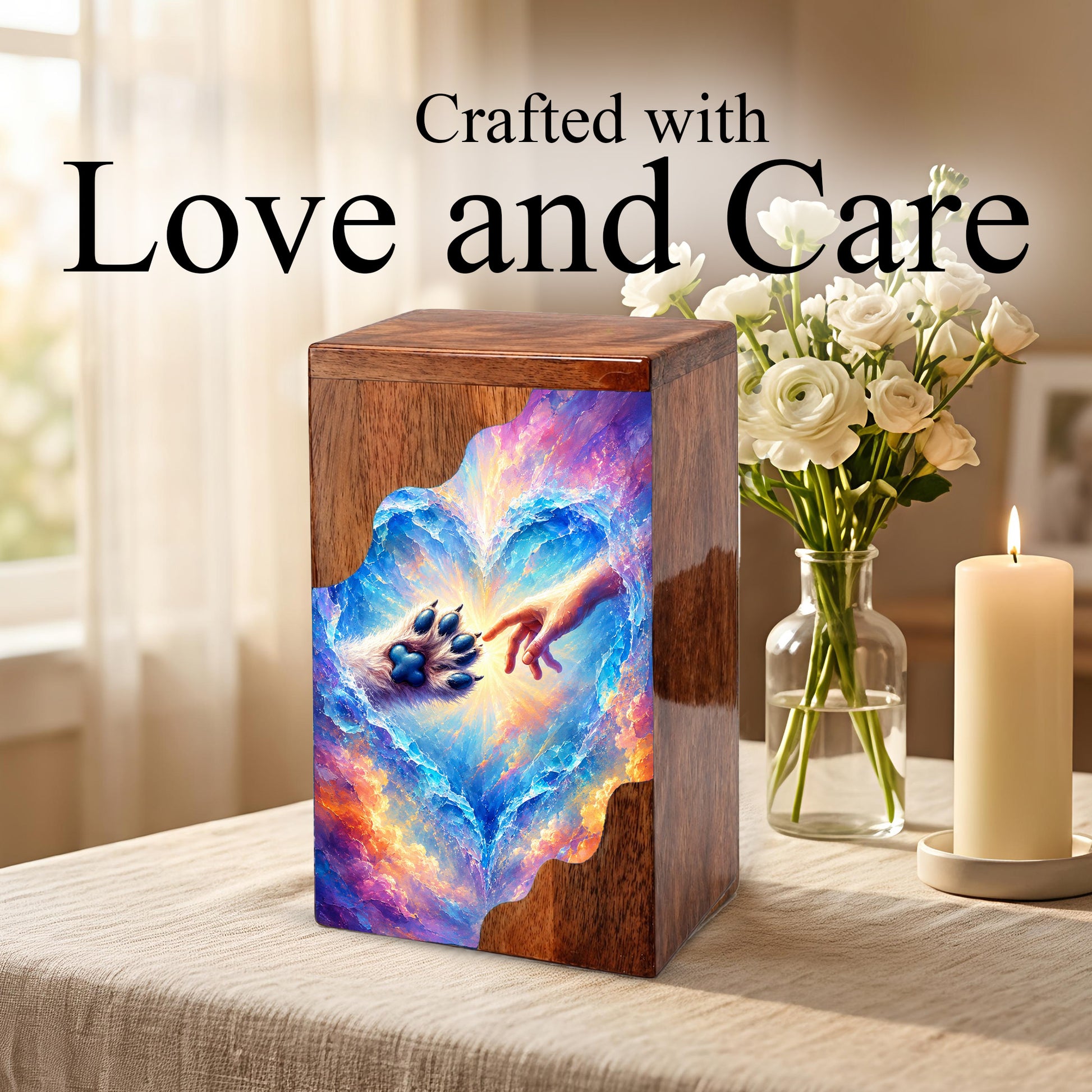 Rainbow Bridge Paw Wooden Cremation Urn – Personalized Pet Memorial Urn | Wooden Dog Urn for Ashes