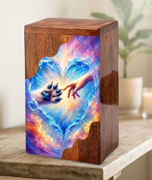 Rainbow Bridge Paw Wooden Cremation Urn – Personalized Pet Memorial Urn | Wooden Dog Urn for Ashes