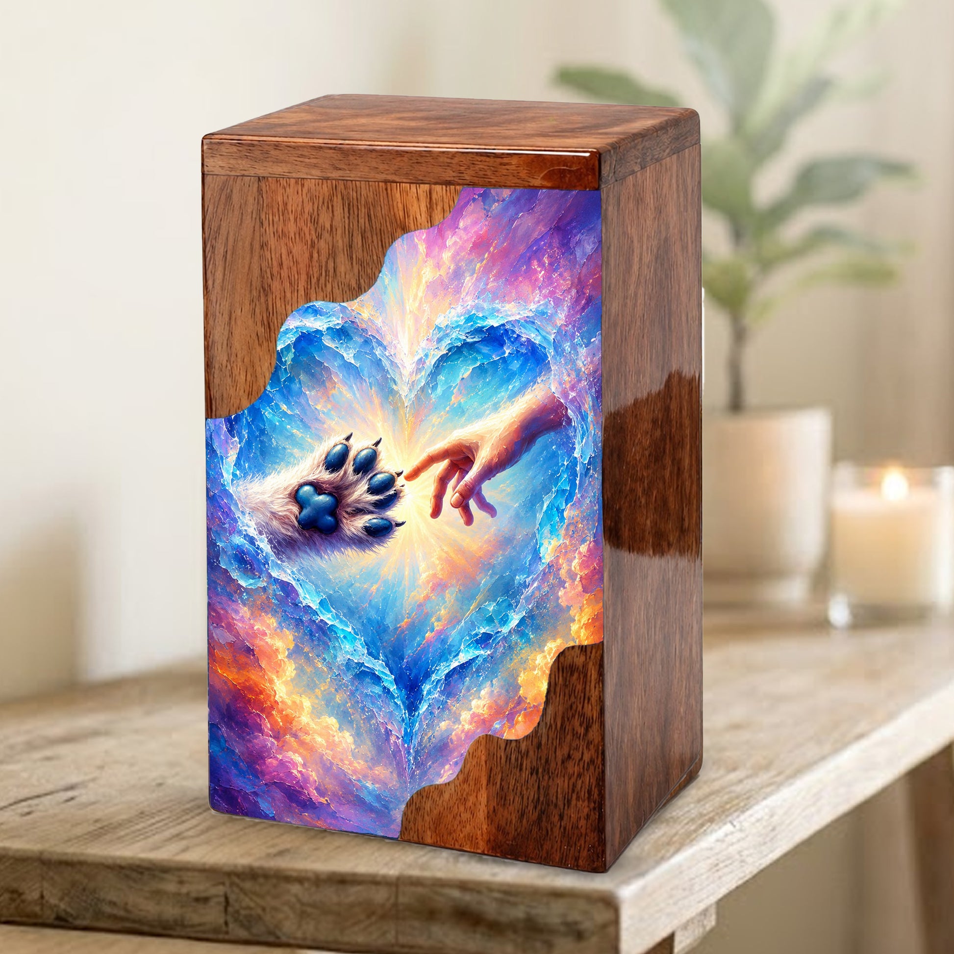 Rainbow Bridge Paw Wooden Cremation Urn – Personalized Pet Memorial Urn | Wooden Dog Urn for Ashes