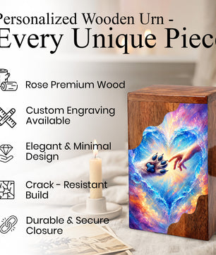 Rainbow Bridge Paw Wooden Cremation Urn – Personalized Pet Memorial Urn | Wooden Dog Urn for Ashes