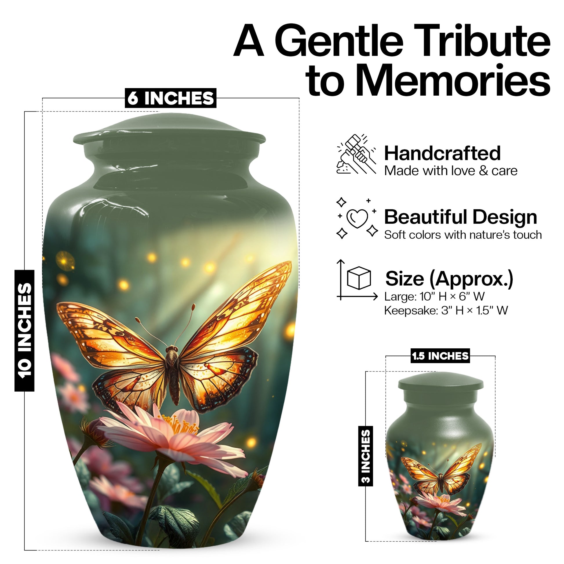 Butterfly Memorial Urn for Ashes -  Personalized Cremation Keepsake for Mom
