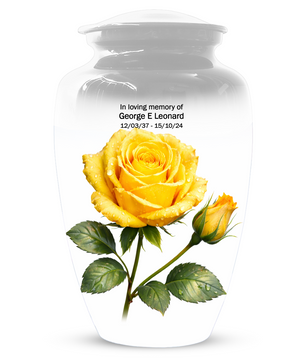 Yellow Rose Memorial Urn for Ashes, Custom Rose Cremation Urn