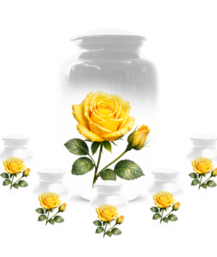 Yellow Rose Memorial Urn for Ashes, Custom Rose Cremation Urn
