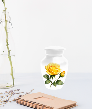 Yellow Rose Memorial Urn for Ashes, Custom Rose Cremation Urn