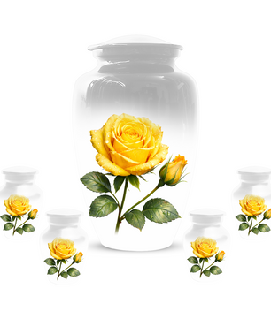 Yellow Rose Memorial Urn for Ashes, Custom Rose Cremation Urn