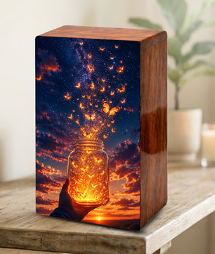 Yellow Butterfly Urn For Human Ashes - Monarch Butterflies Wooden Urns For Men and Women