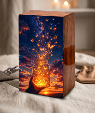 Yellow Butterfly Urn For Human Ashes - Monarch Butterflies Wooden Urns For Men and Women