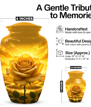 Yellow Rose Urn for Ashes - Personalized Memorial Urns for Men & Women