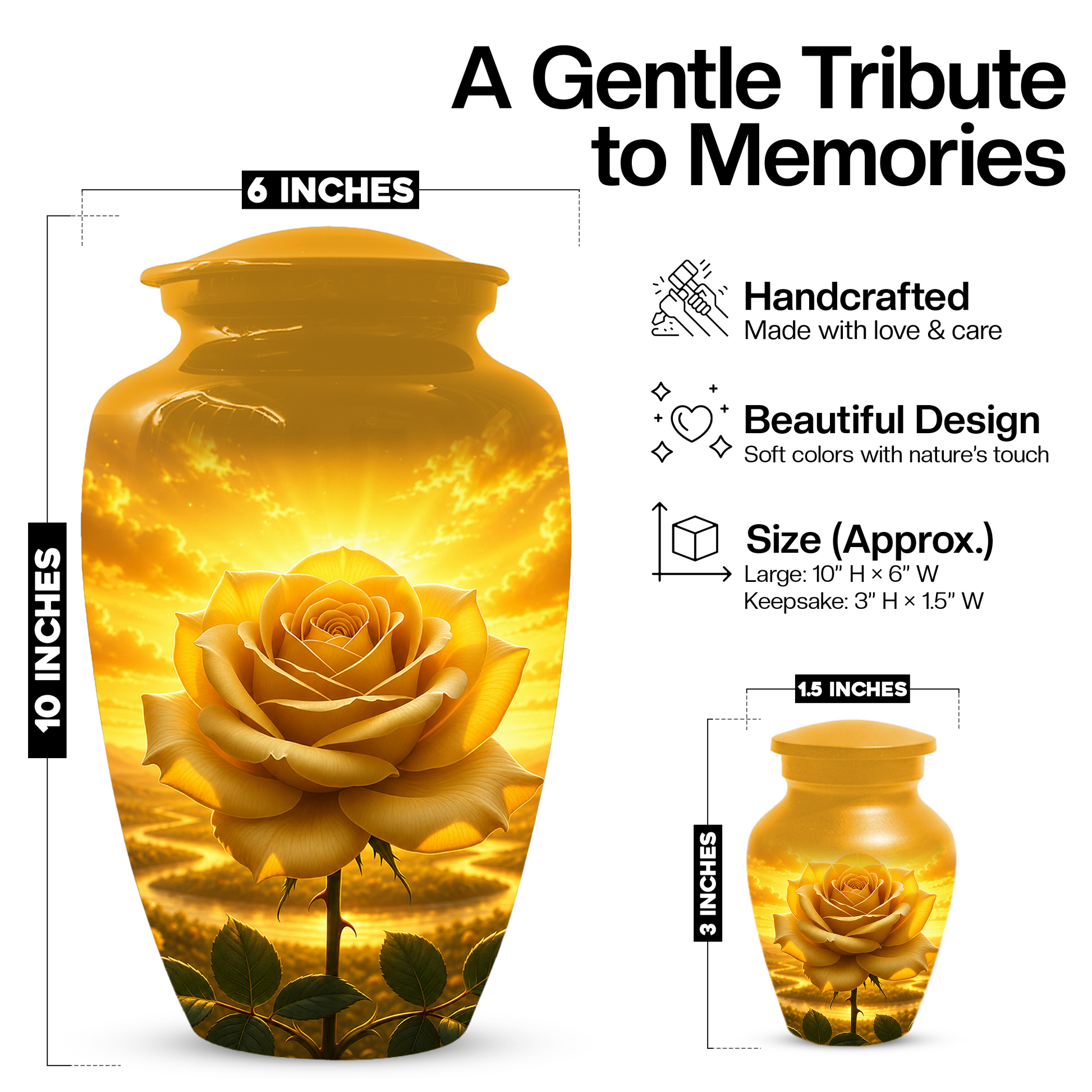 Yellow Rose Urn for Ashes - Personalized Memorial Urns for Men & Women