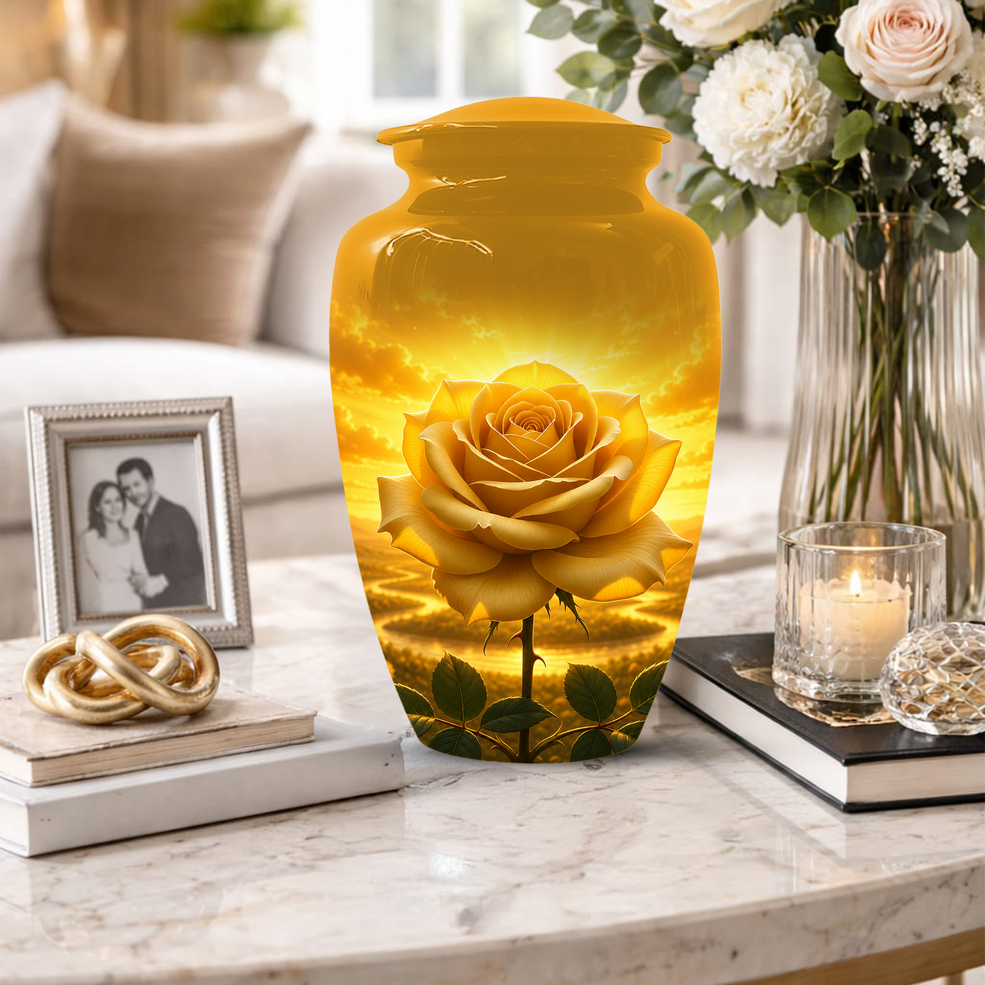 Yellow Rose Urn for Ashes - Personalized Memorial Urns for Men & Women