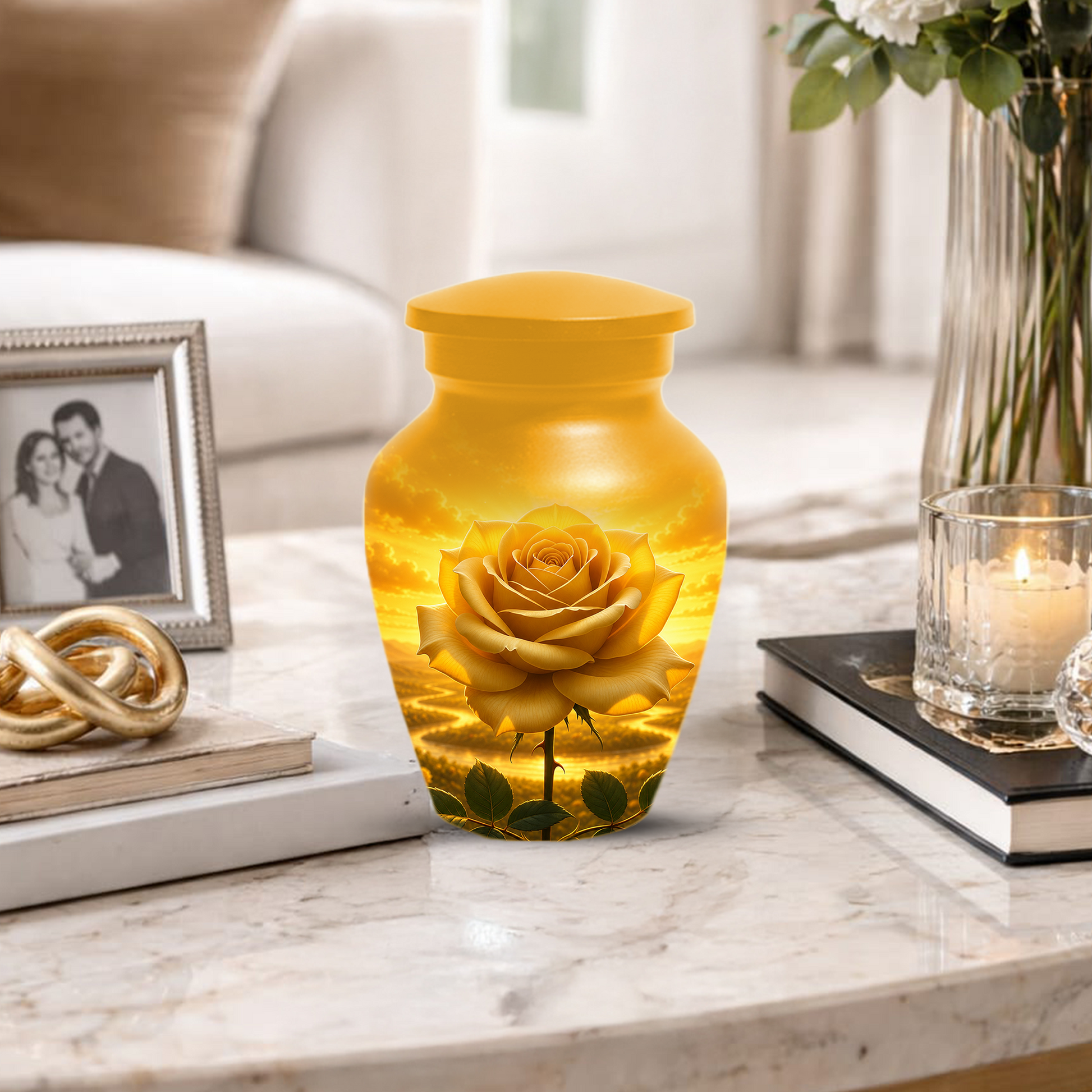 Yellow Rose Urn for Ashes - Personalized Memorial Urns for Men & Women